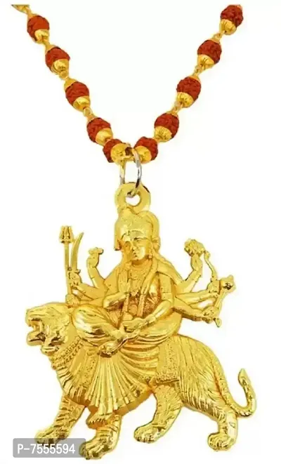Original Natural 5 Mukhi Rudraksha Mala With Durga Mata Locket Pendant-thumb0
