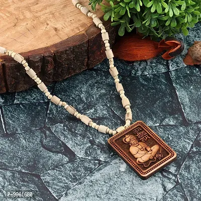 Vridaann Tulsi Original  Natural Wood Tulsi Kanthi Mala With Hanuman ji Sita Ram Wood Chain Set