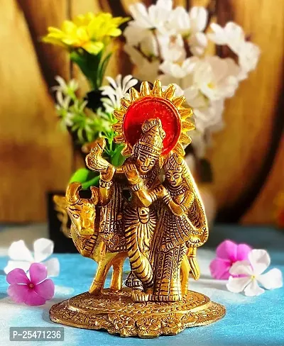 Shri Radha ji Lord Krishna statue with Cow Golden Finish Table Temple and Home Decor showpiece Gift Krishna Radha Radha Krishna Directly From Mathura Idols  Figurines