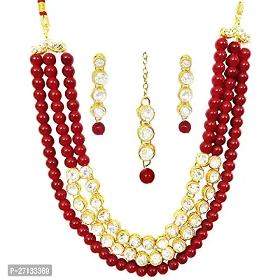 Beautiful Gold Plated Alloy Stone And Pearl Necklace Set For Women