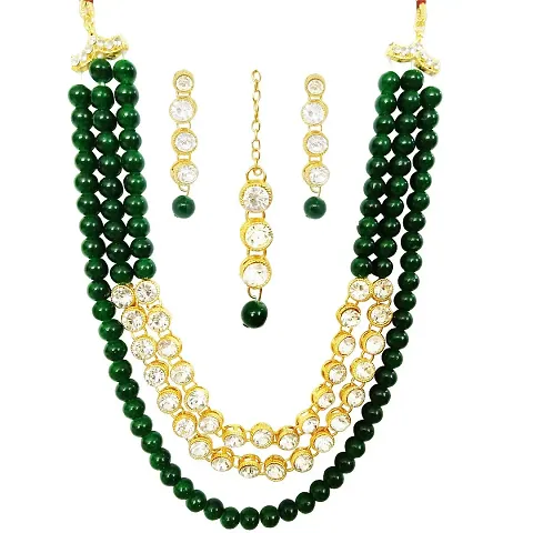 Beautiful Gold Plated Alloy Stone And Pearl Necklace Set For Women