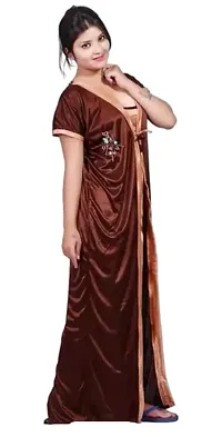 NYCTashan Women Stylish Long Nighty with Wrap Gown (Gold, 2)-thumb2