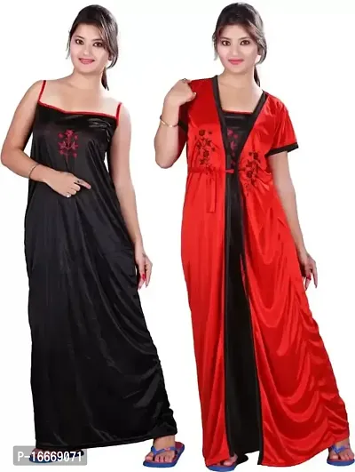 NYCTashan Women Stylish Long Nighty with Wrap Gown (Black, 2)