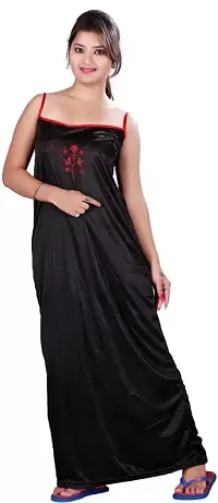 NYCTashan Women Stylish Long Nighty with Wrap Gown (Black, 2)-thumb1