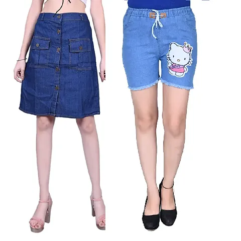 Pack Of 2 Mini Denim Skirt For Women