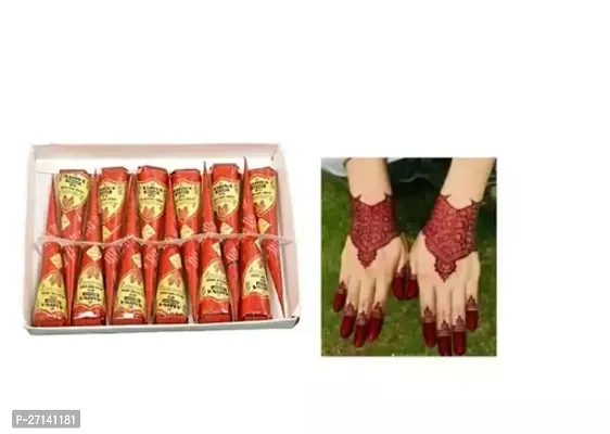 Amina Henna Red Instant Tatto Cone/No Chemicals Dyes Natural Mehendi  (Pack of 12)-thumb0