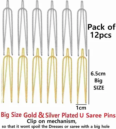 Women Color Alloy Saree Pin (12 Pieces) silver/