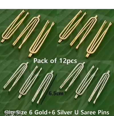 Women Multi Color Alloy Saree Pin (12 Pieces) 6 silver/ 6 gold-thumb0