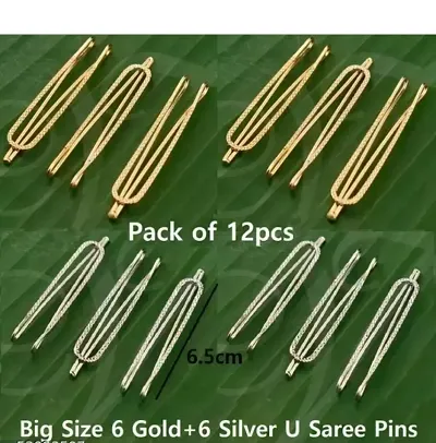 Women Multi Color Alloy Saree Pin (12 Pieces) 6 silver/ 6 gold