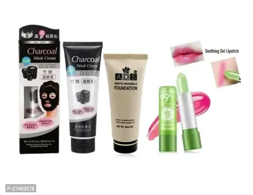 Ads Foundation +Charcoal Face Mask Cream Tube + Color Changing Lipstick