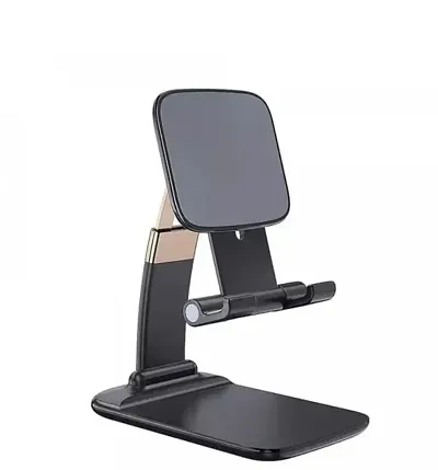 Placehap Cell Phone Stand, Foldable Portable Phone Stand Holder for Desk Mobile Stand for Table Adjustable (Black)