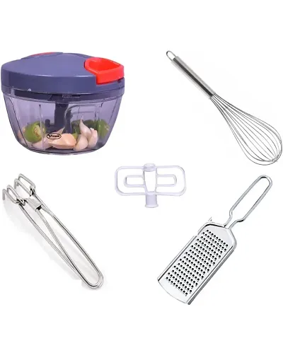 Essential kitchen combo of 4 hand chopper, steel tong, whisker  greater kitchen tool