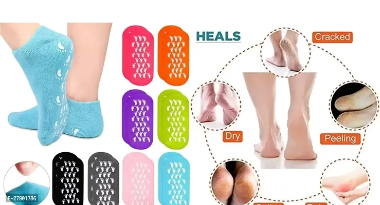 pack of 1 Half Heel Socks Anti Crack Silicon Gel Heel And Foot Moisturizing Socks for Foot Caare, Pain Relief And Heel Cracks Free Size For Men And Women-thumb0
