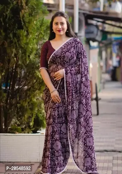 Silk Linen Saree in White with Twin Parrot Design Sanganeri Hand Block