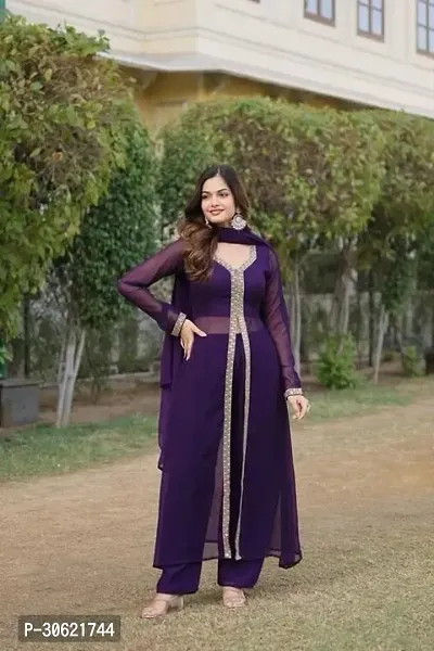 Stylish Georgette Kurta With Pant And Dupatta Set For Women-thumb4