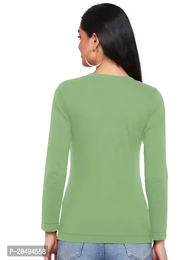 MAULIK ENTERPIRSE Women's Cottonblend Long Sleeves Top T-Shirt (Light Green) Size: Large-thumb2
