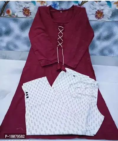 Elegant Magenta Self Design Khadi Cotton Kurta with Pant Set For Women-thumb0