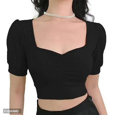 Classic Lycra Solid Crop Tops for Women-thumb0