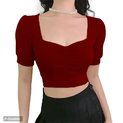 Classic Lycra Solid Crop Tops for Women-thumb0