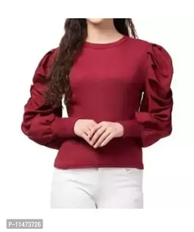 Brand New  Trendy Round Neck Puff Sleeve Top Women-thumb0