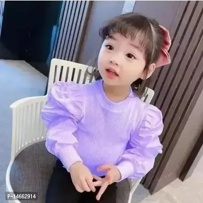 Beautiful Cotton Blend Long Sleeve Solid Tops For Baby Girls