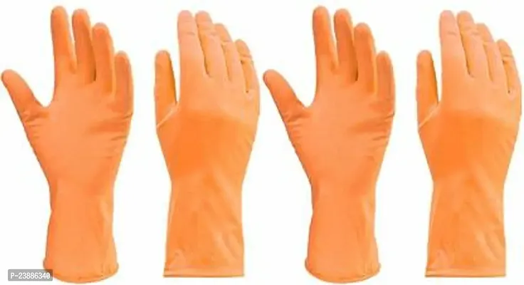 Cleaning Gloves Reusable Rubber Hand Gloves, Stretchable Gloves for Washing Cleaning Kitchen Garden (Orange, 2 Pair)-thumb0