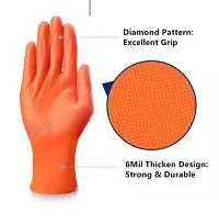 Cleaning Gloves Reusable Rubber Hand Gloves, Stretchable Gloves for Washing Cleaning Kitchen Garden (Orange, 2 Pair)-thumb1