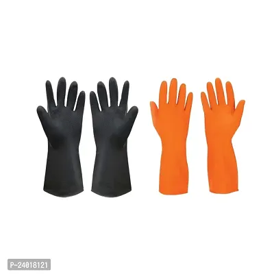 Cleaning Gloves Reusable Rubber Hand Gloves, Stretchable Gloves for Washing Cleaning Kitchen Garden (Multi Color, 2 Pair)-thumb0