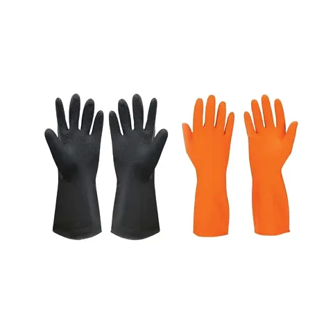 Cleaning Gloves Reusable Rubber Hand Gloves, Stretchable Gloves for Washing Cleaning Kitchen Garden (Multi Color, 2 Pair)