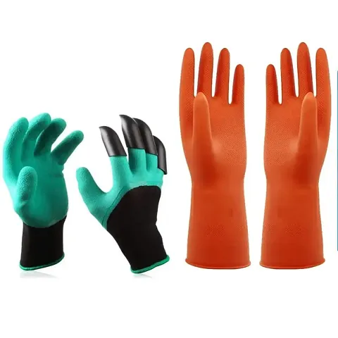 Cleaning Gloves Reusable Rubber Hand Gloves, Stretchable Gloves for Washing Cleaning Kitchen Garden (Multi Color, 2 Pair)