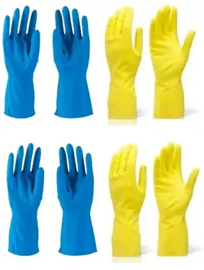Cleaning Gloves Reusable Rubber Hand Gloves, Stretchable Gloves for Washing Cleaning Kitchen Garden (4 Pair) Colour May Vary