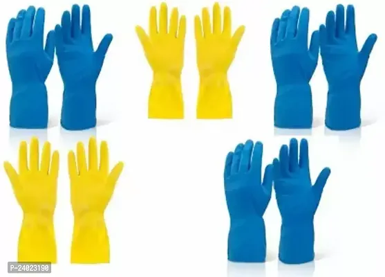 Cleaning Gloves Reusable Rubber Hand Gloves, Stretchable Gloves for Washing Cleaning Kitchen Garden (5 Pair) Colour May Vary-thumb0