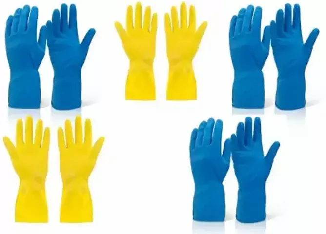 Cleaning Gloves Reusable Rubber Hand Gloves, Stretchable Gloves for Washing Cleaning Kitchen Garden (5 Pair) Colour May Vary