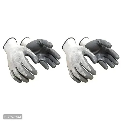 2 PAIR Cotton Anti Cutting Cut Resistant Greywhite Hand Safety Gloves Cut-Proof Protection with Rubber Grade Wet and Dry Nylon Glove-thumb0