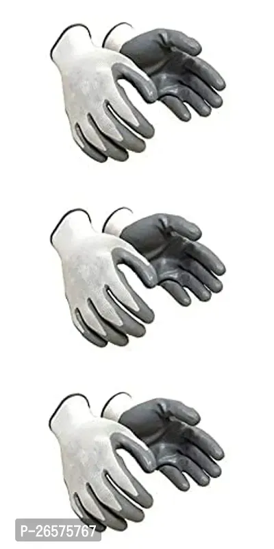 3 PAIR Cotton Anti Cutting Cut Resistant Greywhite Hand Safety Gloves Cut-Proof Protection with Rubber Grade Wet and Dry Nylon Glove-thumb0
