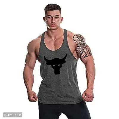 THE BLAZZE 0052 Men's Tank Top Muscle Gym Bodybuilding Vest Fitness Workout Train Stringers (X-Large, Dark Grey)