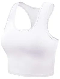 THE BLAZZE Women's Cotton Racerback Basic Crop Tank Tops (Small, White)-thumb1