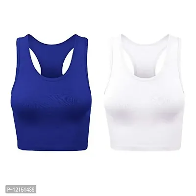 THE BLAZZE Women's Cotton Racerback Basic Crop Tank Tops (X-Large, Royal Blue White)