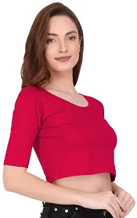 THE BLAZZE 1055 Women's Basic Sexy Solid Scoop Neck Slim Fit Short Sleeves Crop Tops (Small(30-32), L - Dark Pink)-thumb4