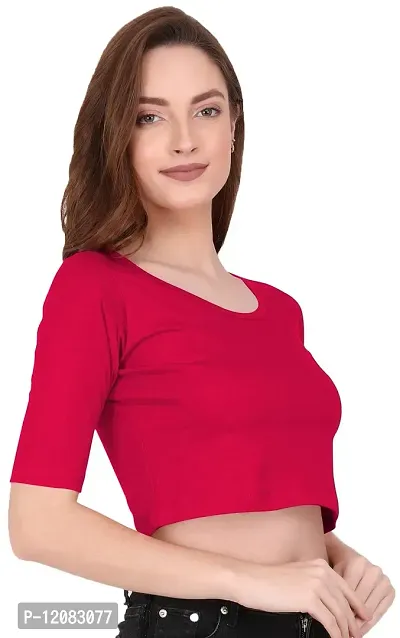 THE BLAZZE 1055 Women's Basic Sexy Solid Scoop Neck Slim Fit Short Sleeves Crop Tops (Small(30-32), L - Dark Pink)-thumb5