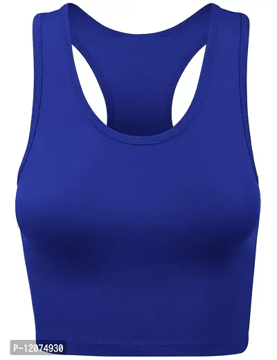 THE BLAZZE Women's Cotton Racerback Basic Crop Tank Tops (Small, Royal Blue White)-thumb2