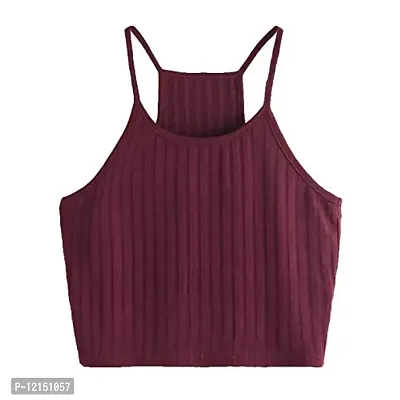 THE BLAZZE Women's Summer Basic Sexy Strappy Sleeveless Racerback Camisole Crop Top (M, Maroon)-thumb0