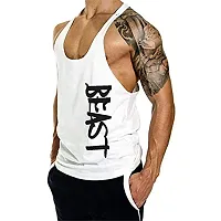 THE BLAZZE Men's Beast Tank Tops Muscle Gym Bodybuilding Vest Fitness Workout Train Stringers (M, White)-thumb1