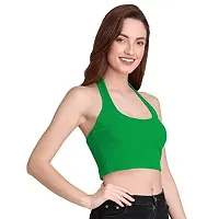 THE BLAZZE 1294 Women's Basic Sexy Solid Slim Fit Sleeveless Saree Readymade Saree Blouse Crop Top T-Shirt for Women (X-Small, Green)-thumb2