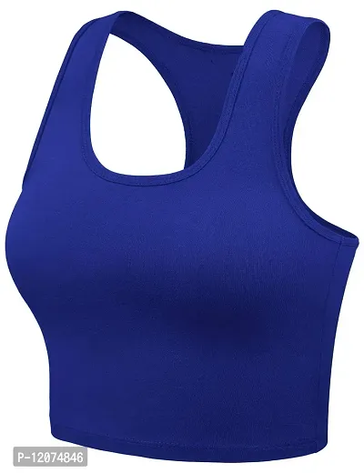 THE BLAZZE Women's Cotton Racerback Basic Crop Tank Tops (XX-Large, Royal Blue White)-thumb4