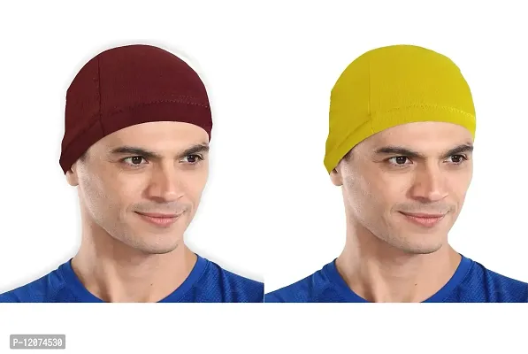 THE BLAZZE Cotton Helmet Cap (Maroon+Yellow)-thumb0