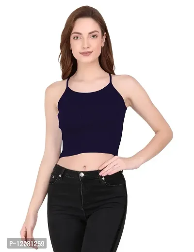 THE BLAZZE 1002 Women's Sleeveless Crop Tops Sexy Strappy Tees (Small(30"-32"), S - Navy)-thumb3