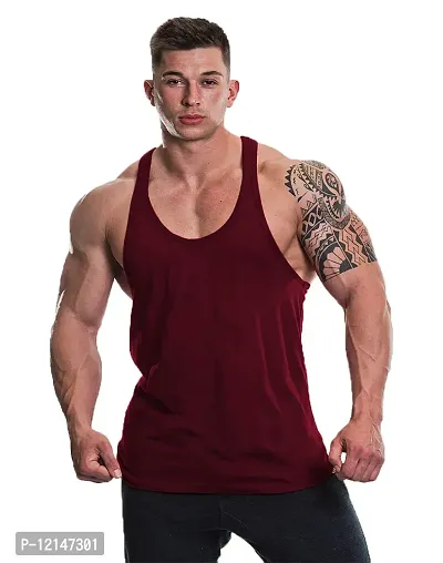 THE BLAZZE Stringer Gym Tank Top Vest/Vests for Mens Sports Wear (Maroon+Navy, M)-thumb0