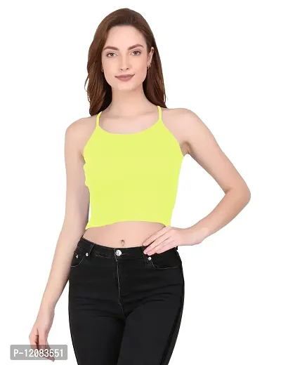 THE BLAZZE 1002 Women's Sleeveless Crop Tops Sexy Strappy Tees (X-Small(28""-30""), U - Light Yellow)-thumb2