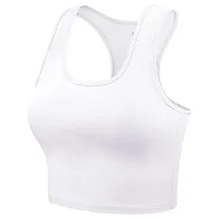 THE BLAZZE Women's Cotton Racerback Basic Crop Tank Tops (Large, Royal Blue White)-thumb3